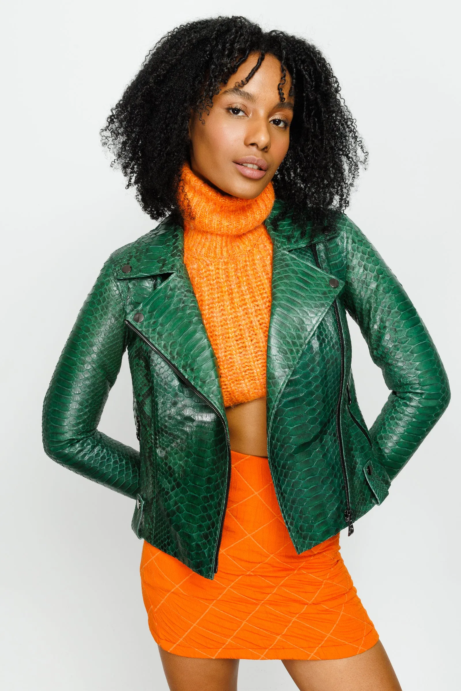 The Pythn Skin Green Leather Women Jacket