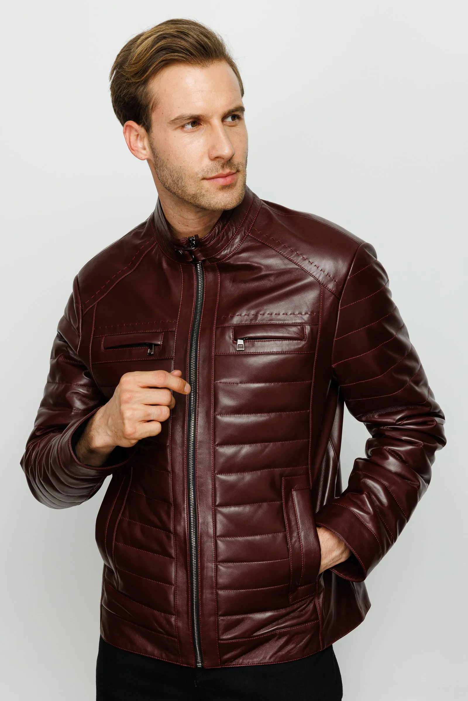 The Wilkerson Burgundy Leather Men Jacket