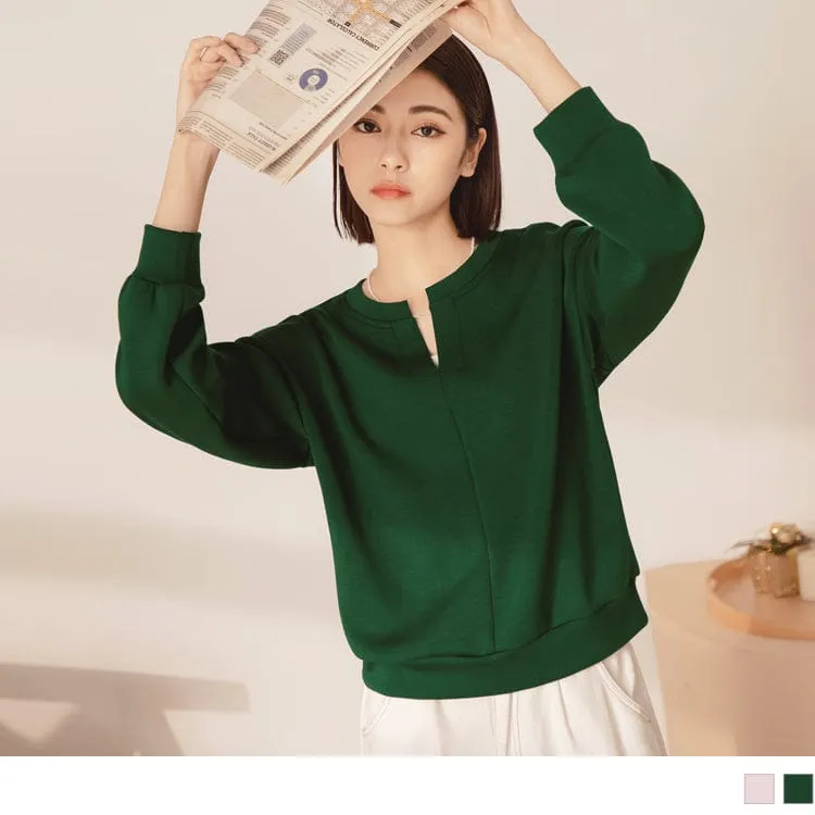 V-NECK COTTON LONG SLEEVE DROP SHOULDER TOPS