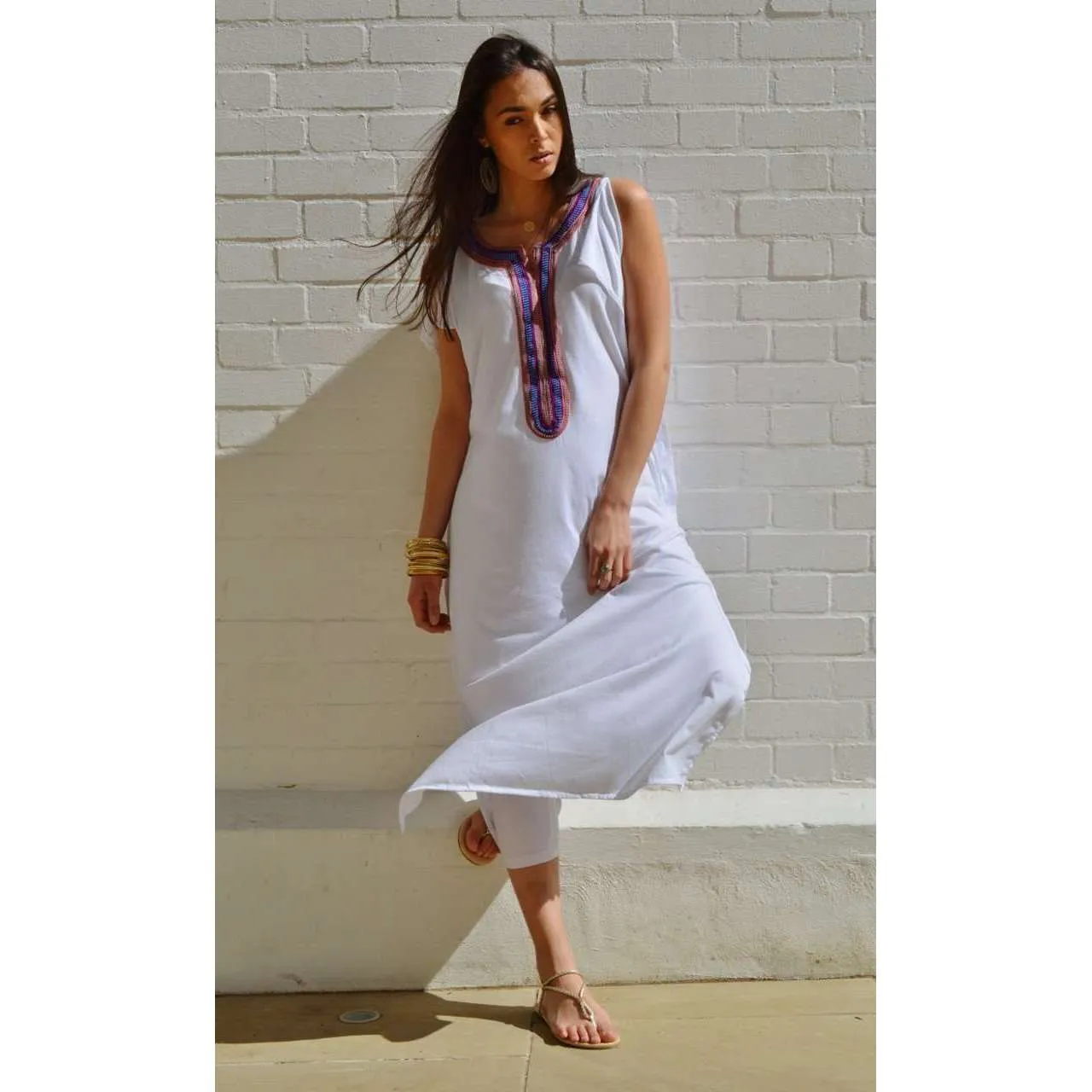 White Marrakech Bohochic Tee Kaftan Caftan